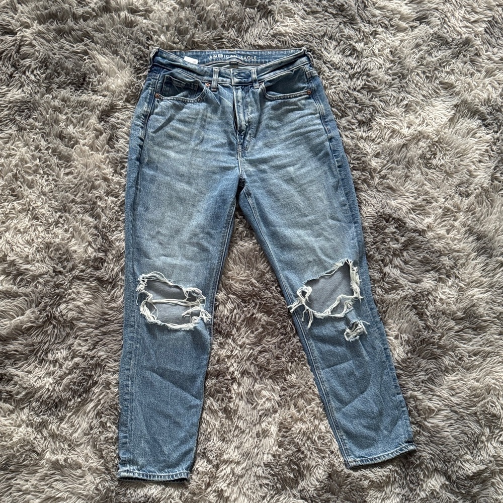 Women American Eagle Outfitters Light Blue Distressed Mom jean size 6
